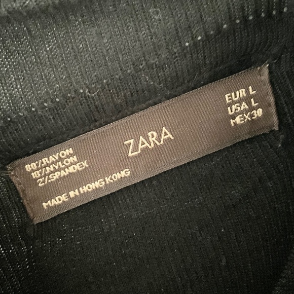 Zara Knit Sweater dress Maxi Black Ribbed Stretch Minimalist Turtleneck Sz L - Picture 13 of 13